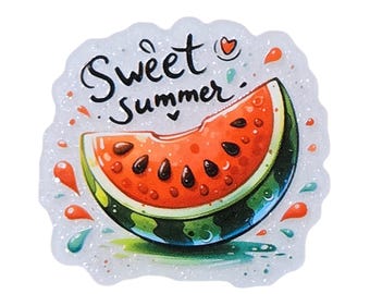 2 PCS Sweet Summer Watermelon Glitter Acrylic Flatbacks for Badge Reels, Phone Grips