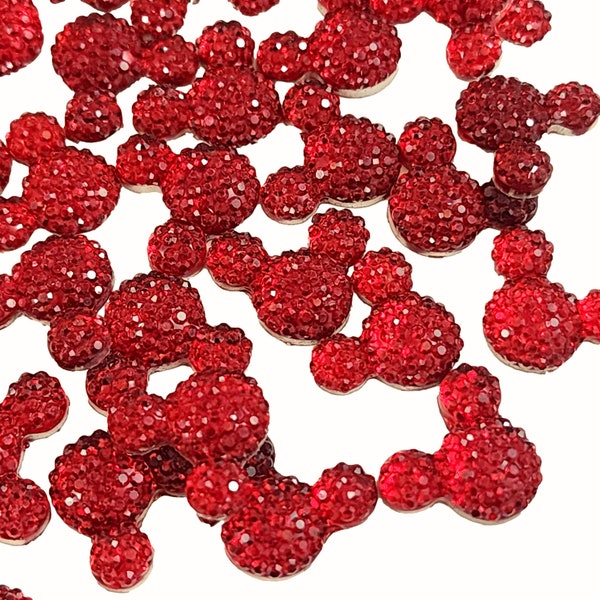 30 pcs Mini Rhinestone Mouse Flatbacks . Resin Cabochon . Flat back . Charm . Bow Center . RED