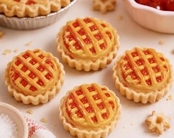 5 PCS Cherry Pie Resin Flatbacks, Pastry Cabochons for Fake Bake, Jewelry Making