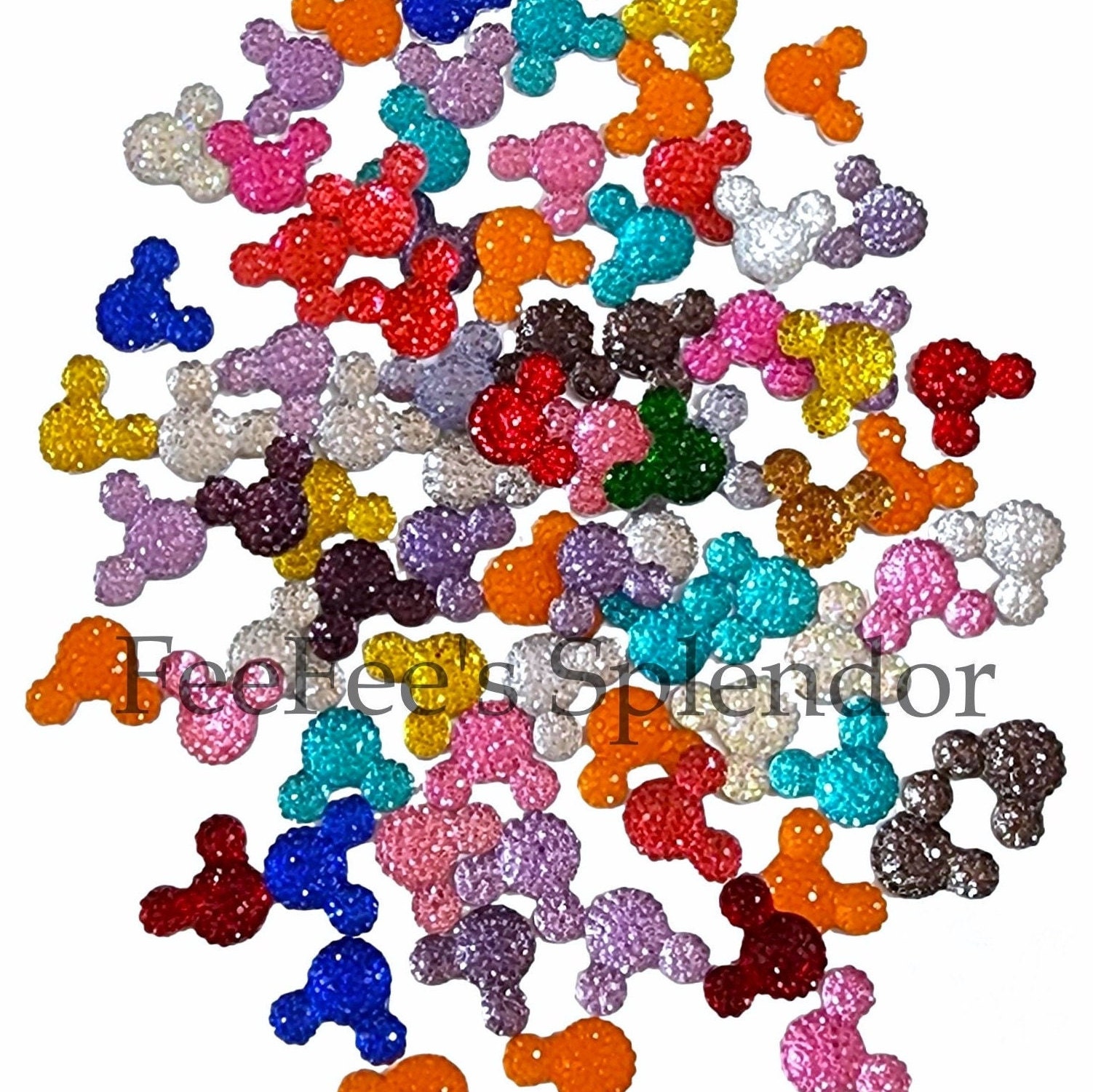 Mouse Rhinestone 50 PCS Rhinestone Mouse Cabochon - Sparkly Colors Flatbacks for Bows ...