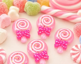 10 PCS Pink Lollipop Resin Flatbacks, Candy Cabochons for Hair Bow Centers, Card Making