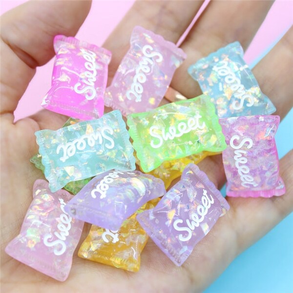 10 pcs Easter Flatbacks . Resin Cabochon . Flat back . Charm . Bow Center . Pastel Glitter Candy