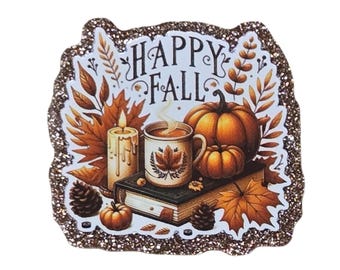 2 láminas acrílicas planas con purpurina "Happy Fall" para scrapbooking y creación de tarjetas.
