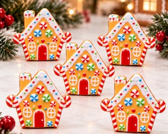 5 PCS Gingerbread House Resin Flatbacks, Christmas Cabochons for Jewelry, Card Making