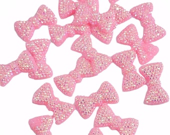 10 pcs Rhinestone Bow Flatbacks . Resin Cabochon . Flat back . Charm . Bow Center . Pink Sparkle