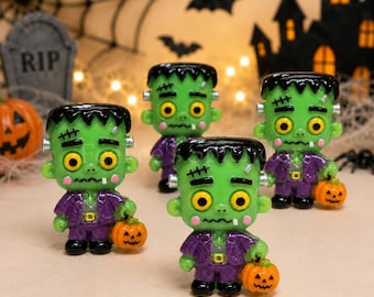 5 piezas de cabujones planos de resina de Frankenstein - Cabujones 3D de Halloween para centros de lazos, adornos para vasos DIY