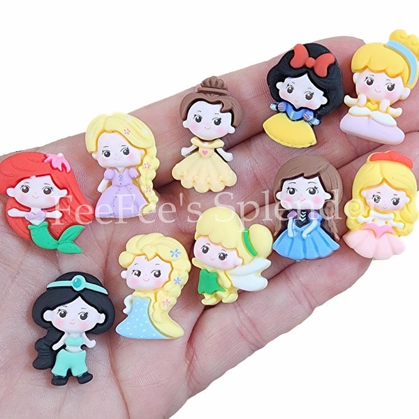 10 pcs Princess Flatbacks . Resin Cabochon . Flat back . Charm . Bow Center . Mini Cabs