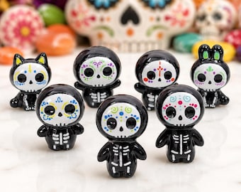 7 PCS Candy Skull Resin Miniatures, 3D Goth Cabochons for DIY Jewelry, Accessories
