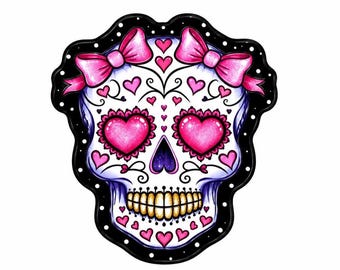 2 PCS Pink Sugar Skull Glitter Acrylic Flatbacks for Jewelry, Wristlet Charms