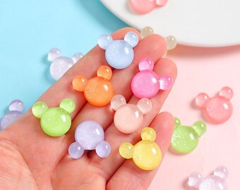 10 PCS Glitter Mouse Cabochon, Character Resin Flatbacks for Bow Centers, Jewelry Making