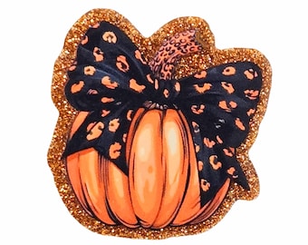 2 PCS Pumpkin Bow Glitter Acrylic Flatbacks for Badge Reels, DIY Pen Toppers, Jewelry