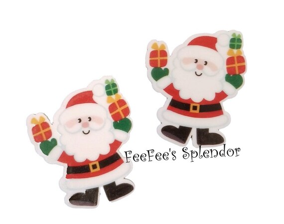 Happy Santa 2 Pc Christmas Planar Resin Santa Claus Resin Etsy