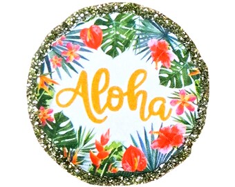 2 PCS Aloha Hawaii Glitter Acrylic Flatbacks for DIY Keychains, Beach Bag Charms