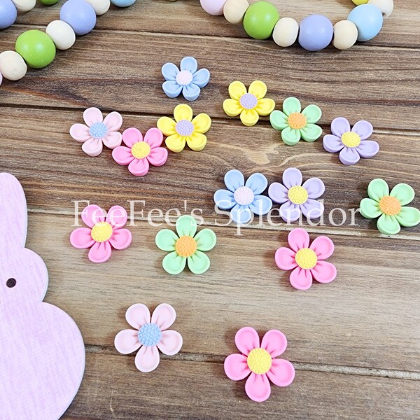 12 pcs Spring Flower Flatbacks . Resin Cabochon . Flat back . Charm . Bow Center . Flower Cabs