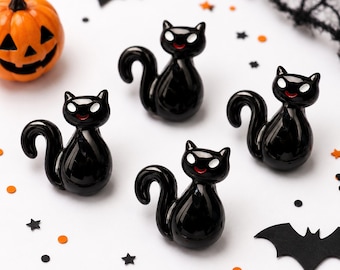 5 piezas de resina con forma de gato negro, cabujones 3D de Halloween para centros de lazos, para la fabricación de joyas.