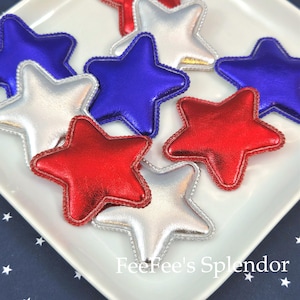 9pcs Padded Star Appliques | Red, Blue & Silver Metallic Stars | DIY Crafts and 4th of July Decor
