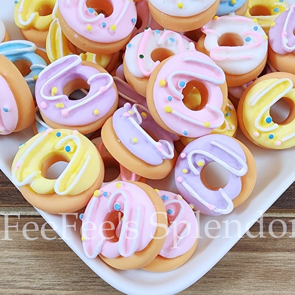 10 pcs Donut Flatbacks . Resin Cabochon . Flat back . Charm . Bow Center . Sweet Bread Bakery