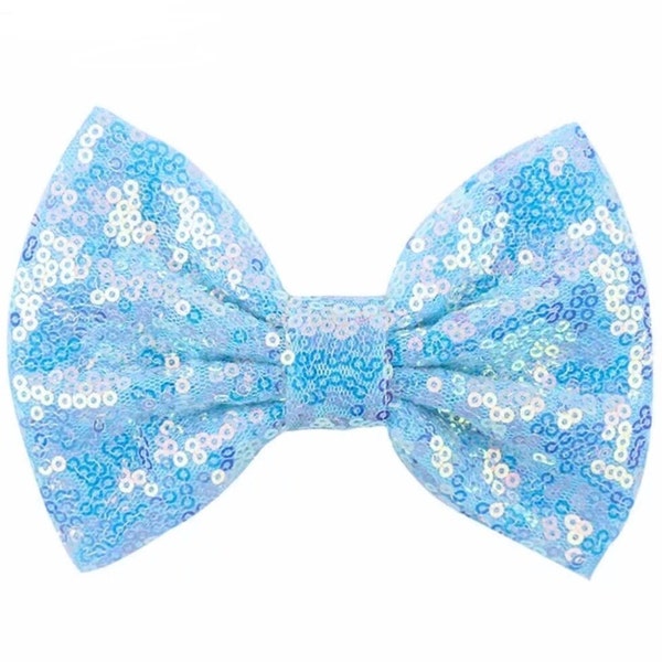 Sequin Bows . Fairytale Blue . 5 in. Sparkly Headband Bow . Large Hair Bow . NO clip