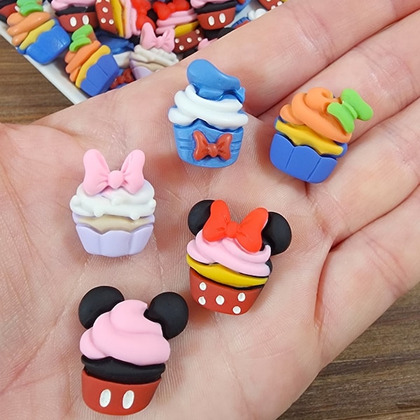 10 pcs Mouse Flatbacks . Resin Cabochon . Flat back . Charm . Bow Center . Character Cupcakes