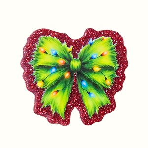 2 PCS Grinch Bow Glitter Acrylic Flatbacks for Badge Reels, DIY Hair Clips