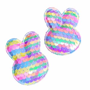 5 piezas de apliques de conejito con lentejuelas en tonos pastel para lazos para el cabello de Pascua, carretes para insignias y manualidades de papel.