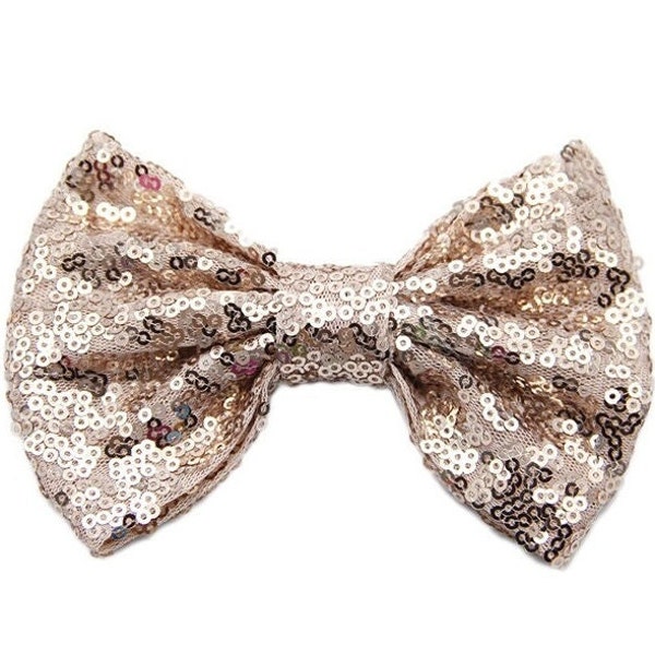 Sequin Bows . Rose Gold . 5 in. Sparkly Headband Bow . Large Hair Bow . NO Clip