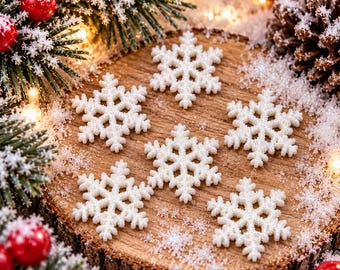 10 PCS Glitter Snowflake Resin Flatbacks, Winter Cabochons for Crafts, Card Making