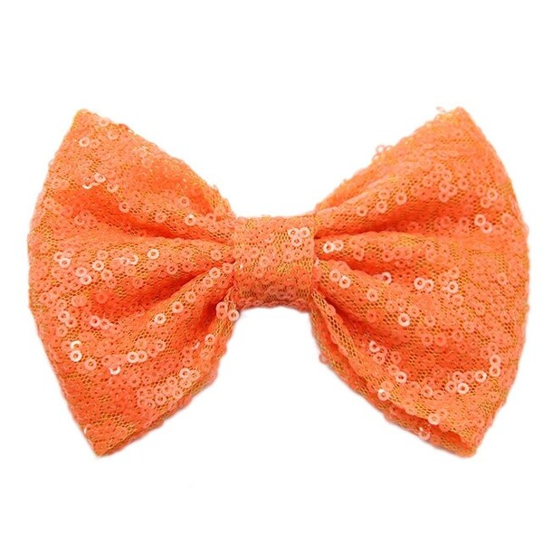 Sequin Bows . Bright Orange . 5 in. Sparkly Headband Bow . Large Hair Bow . NO Clip