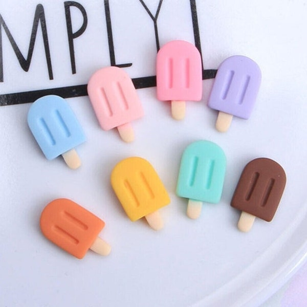 20 pcs Mini Popsicle Flatbacks . Resin Cabochon . Flat back . Charm . Bow Center . Ice Cream