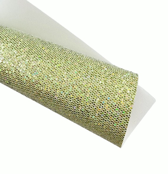 Iridescent Faux Leather Sheets . Metallic Green . Hexagon Glitter