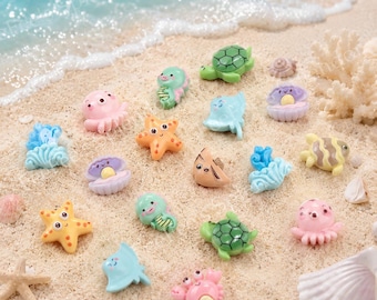 10 PCS Mini Ocean Creatures Resin Flatbacks, 3D Summer Cabochons for Slime Charms, Jewelry Making