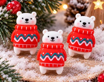 5 PCS Christmas Bear Resin Flatbacks, Polar Bear Cabochons for Jewelry, Card Making
