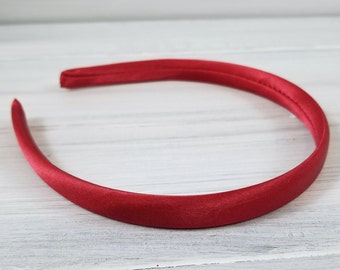 15 mm Thick Satin Headbands Crimson Red