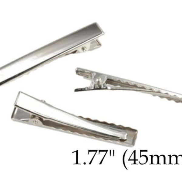 50 pcs Alligator Clips . Single Prong Silver Clips . 45 mm (1.77 in) Hair Bow Clips