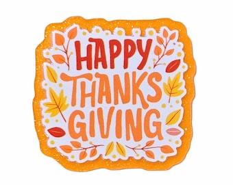 2 unidades de adhesivos acrílicos planos con purpurina "Feliz Día de Acción de Gracias" para portatarjetas y tarjetas.