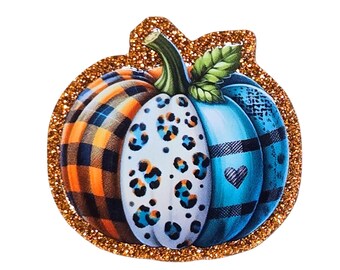 2 PCS "Pattern Pumpkin" Fall Glitter Acrylic Flatbacks for Badge Reels, Scrapbooks, Tumbler Toppers