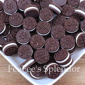 10 pcs Chocolate Cookie Flatbacks . Resin Cabochon . Flat back . Charm . Bow Center . Sandwich Cookies image 1