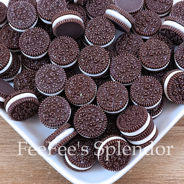 10 pcs Chocolate Cookie Flatbacks . Resin Cabochon . Flat back . Charm . Bow Center . Sandwich Cookies