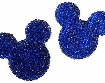 10 pcs Rhinestone Mouse Flatbacks . Resin Cabochon . Flat back . Charm . Bow Center . Royal Blue