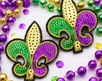 Sequin Fleur-de-Lis Applique, 2.5″ Mardi Gras Iron-On for Crafting, Hair Accessories & Costumes