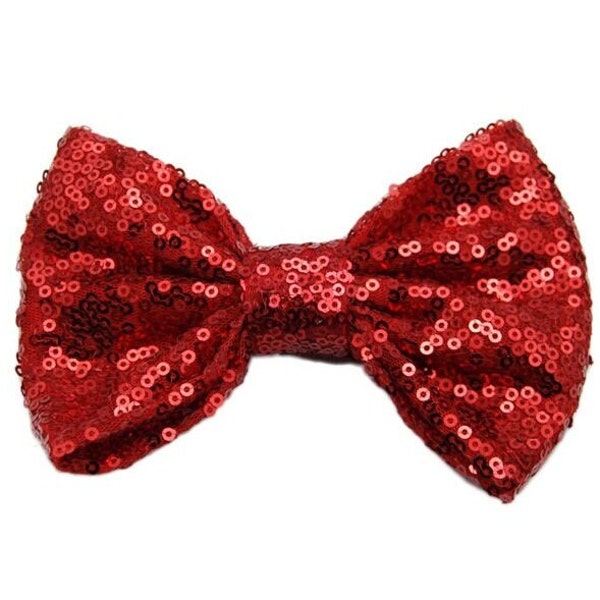 Sequin Bows . True Red . 5 in. Sparkly Headband Bow . Large Hair Bow . NO Clip