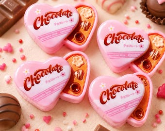 6 PCS Box of Chocolates Resin Flatbacks, Valentine's Day Cabochons for Fake Bake, Slime Charms