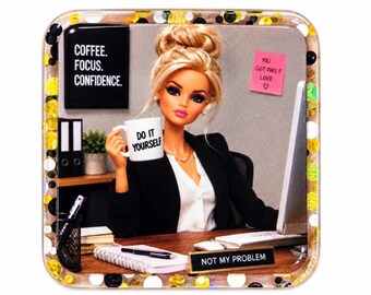 2 PCS Disgusted Career Doll Meme Glitter Acrylic Flatbacks for Badge Reels, Phone Grips