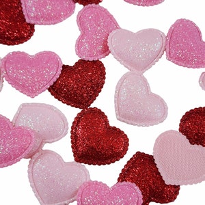 15pcs Glitter Heart Appliques | Red and Pink Padded Hearts | DIY Crafts and Valentine’s Day Decor
