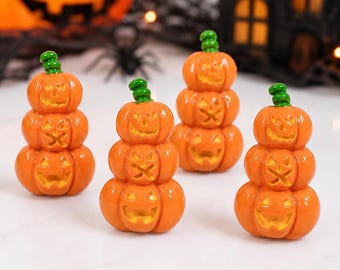 5 PCS Stacked Jack-O'-Lantern Resin Flatbacks, Halloween Cabochons for Jewelry, Wristlet Charms