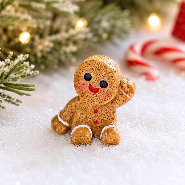 4 PCS Gingerbread Man Resin Miniature, 3D Figurines, Christmas Decor, Fake Bake Embellishments