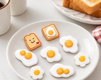 5 piezas de resina plana con forma de desayuno, cabujones 3D de tostadas y huevos para imanes DIY y fabricación de joyas.