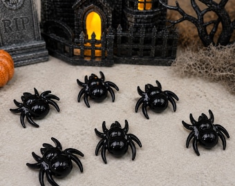 Cabujones planos de resina con forma de araña negra - Cabujones 3D de Halloween para joyería DIY y dijes para slime