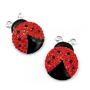 2 pcs Rhinestone Ladybugs . Red Rhinestone . Lady Bug Flatback