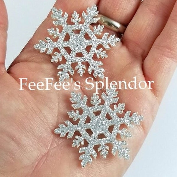 10 pcs Felt Snowflakes . Felt Applique . Silver Glitter Felties . Snow Flake Applique . Embellishment